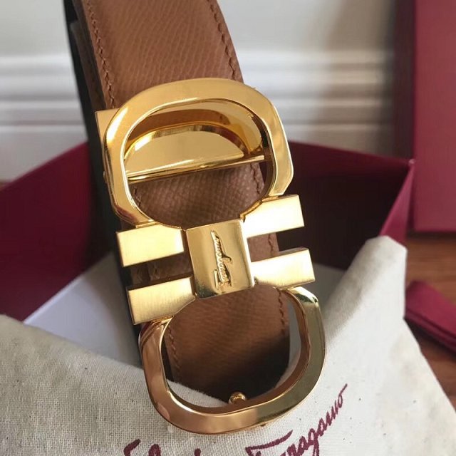 Feragamo gancini original calfskin belt 35mm F0034 coffee