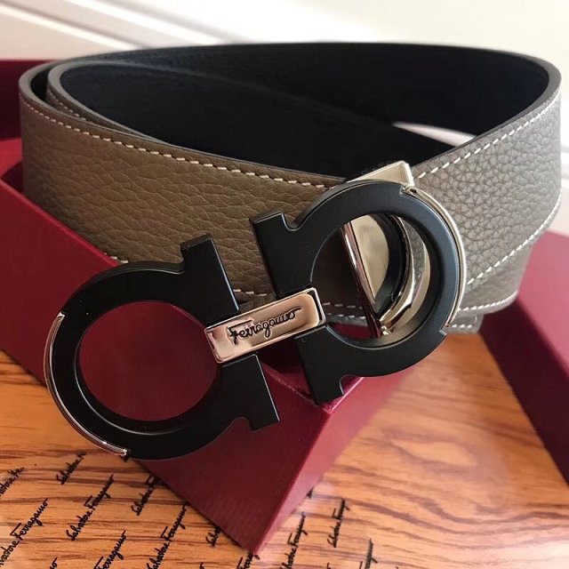 Feragamo gancini original calfskin belt 35mm F0034 grey