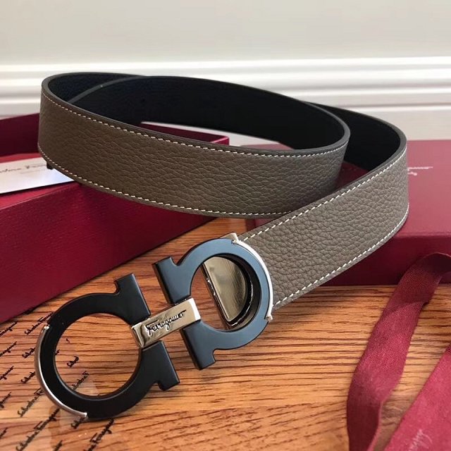 Feragamo gancini original calfskin belt 35mm F0034 grey