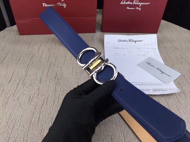 Feragamo gancini original calfskin belt 35mm F0051 blue