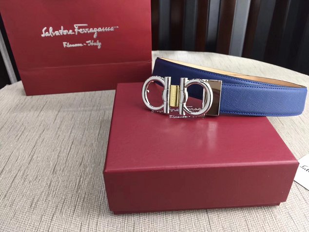 Feragamo gancini original calfskin belt 35mm F0051 blue