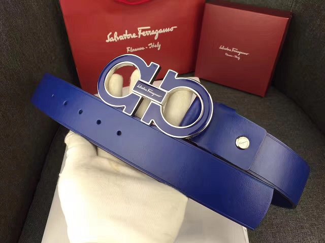 Feragamo gancini original calfskin belt 35mm F0054 blue