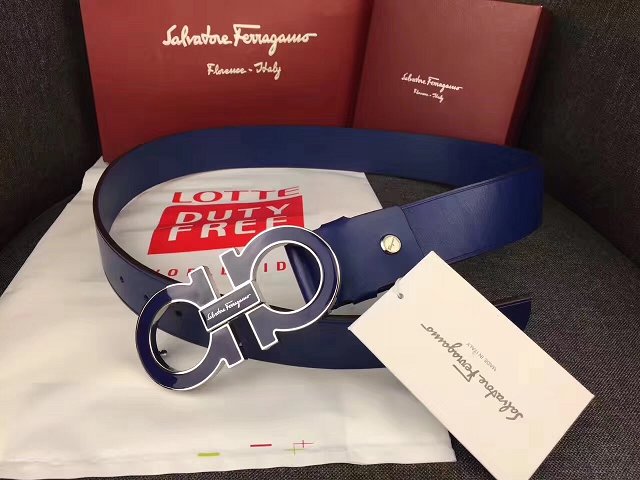 Feragamo gancini original calfskin belt 35mm F0054 blue