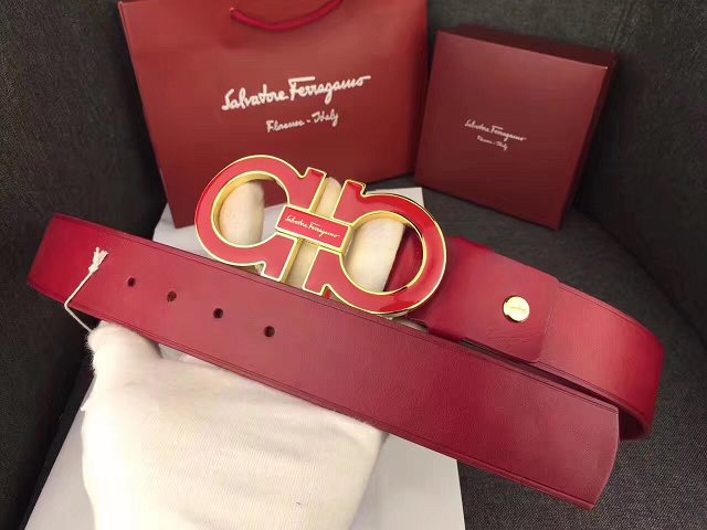 Feragamo gancini original calfskin belt 35mm F0054 red