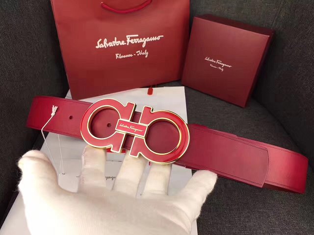 Feragamo gancini original calfskin belt 35mm F0054 red