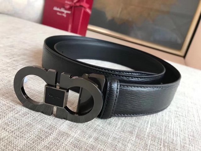 Feragamo gancini original calfskin mens belt 35mm F0045 black