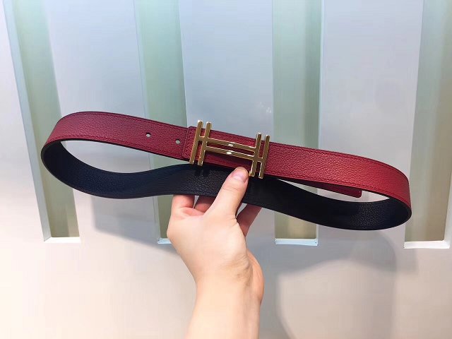 Hermes original calfskin H au carre belt 32mm H066050 bordeaux