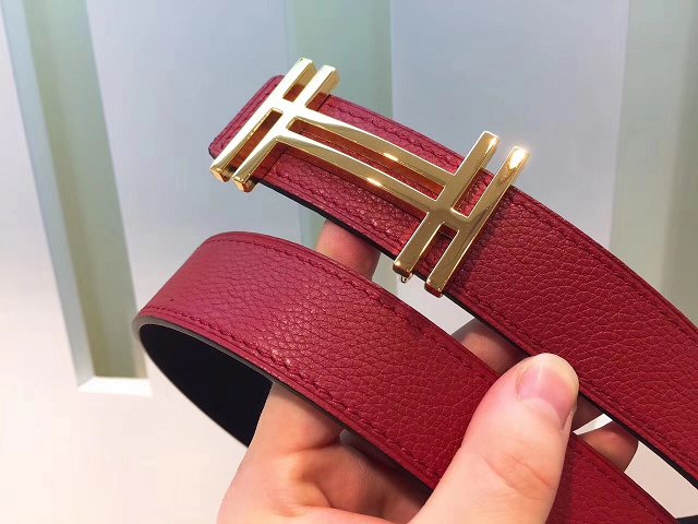 Hermes original calfskin H au carre belt 32mm H066050 bordeaux