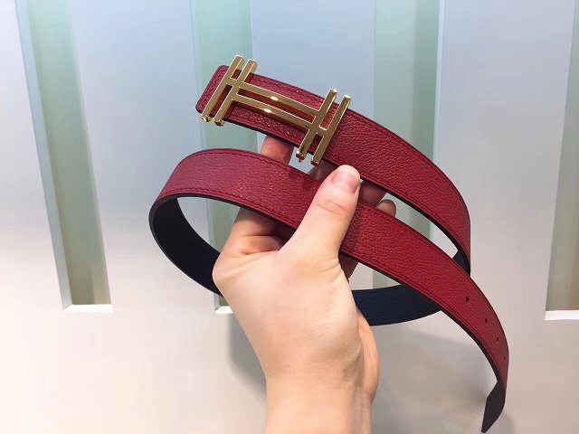 Hermes original calfskin H au carre belt 32mm H066050 bordeaux