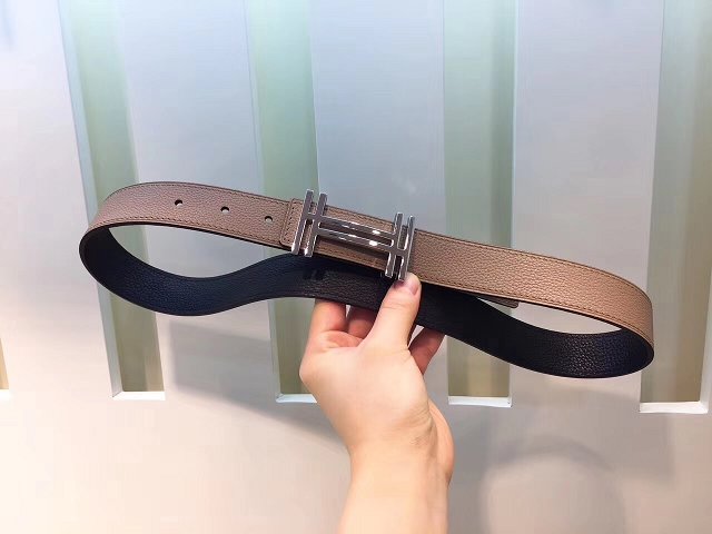 Hermes original calfskin H au carre belt 32mm H066050 grey