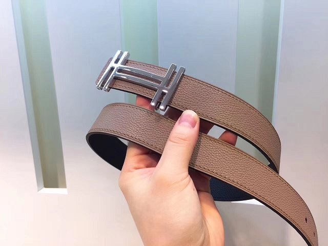 Hermes original calfskin H au carre belt 32mm H066050 grey