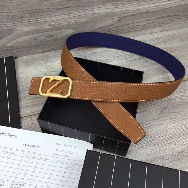 Zegna original calfskin belt 35mm Z0002 coffee&blue