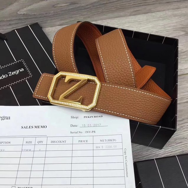 Zegna original calfskin belt 35mm Z0002 coffee&orange