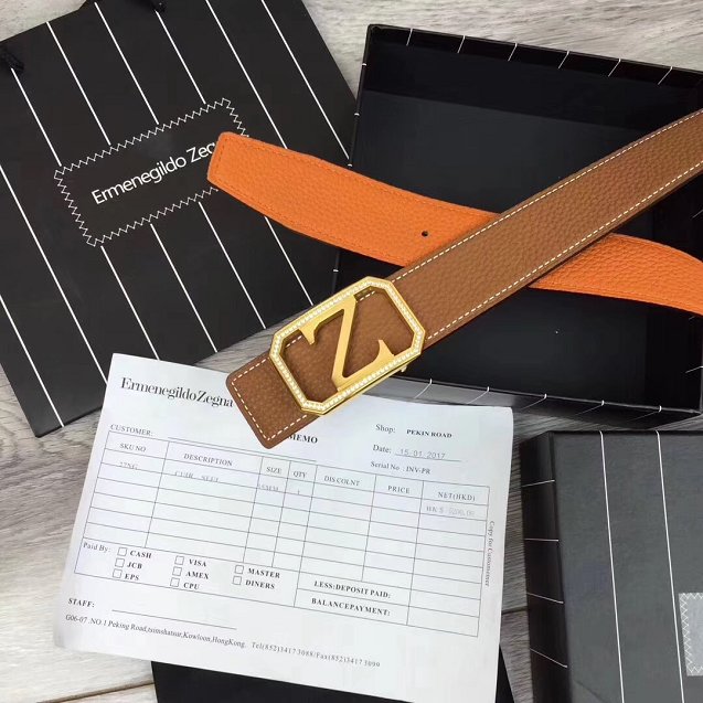 Zegna original calfskin belt 35mm Z0002 coffee&orange