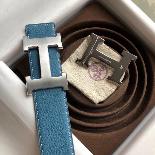 Hermes original calfskin H mens belt 38mm H075355 blue