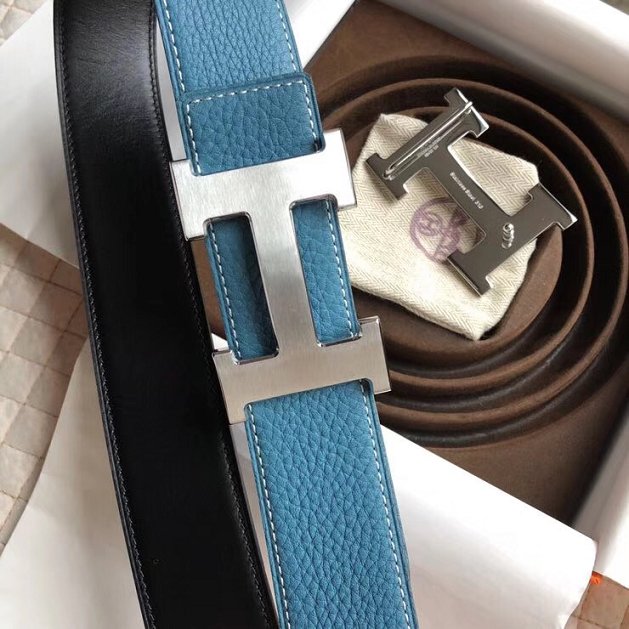 Hermes original calfskin H mens belt 38mm H075355 blue