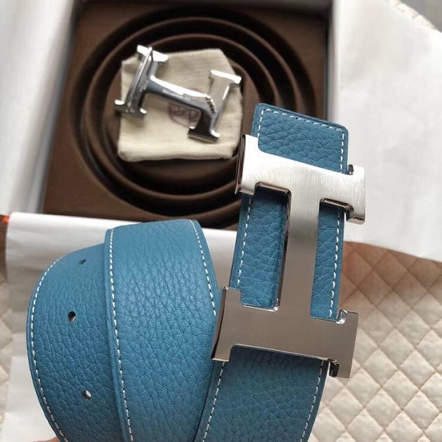 Hermes original calfskin H mens belt 38mm H075355 blue