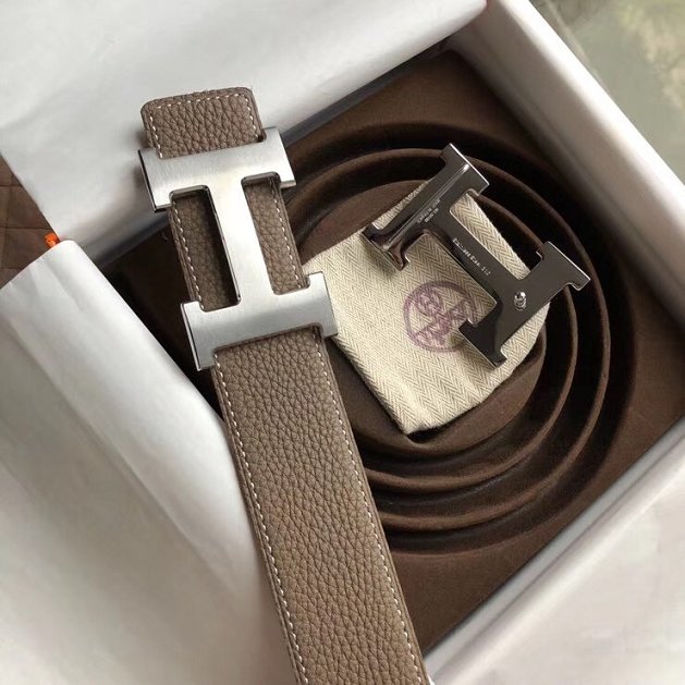 Hermes original calfskin H mens belt 38mm H075355 grey