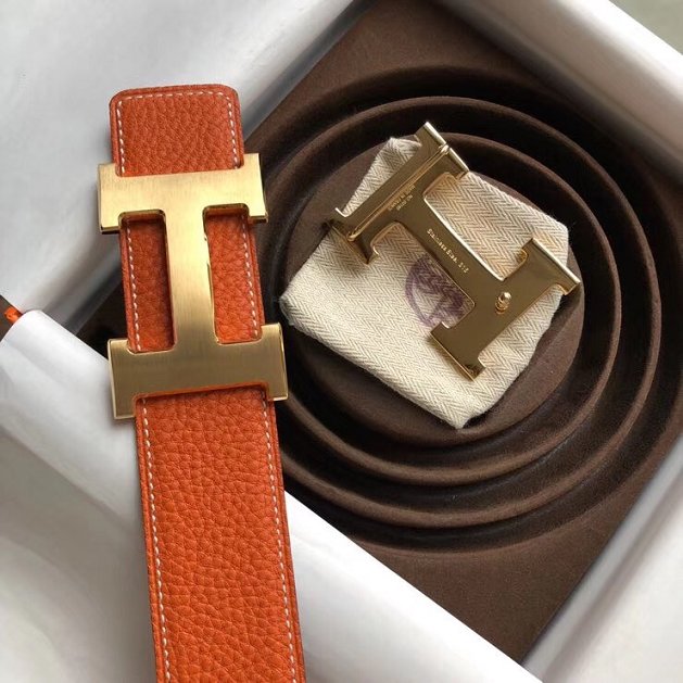 Hermes original calfskin H mens belt 38mm H075355 orange