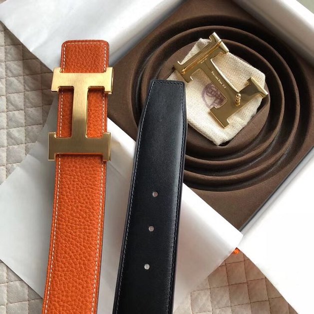 Hermes original calfskin H mens belt 38mm H075355 orange