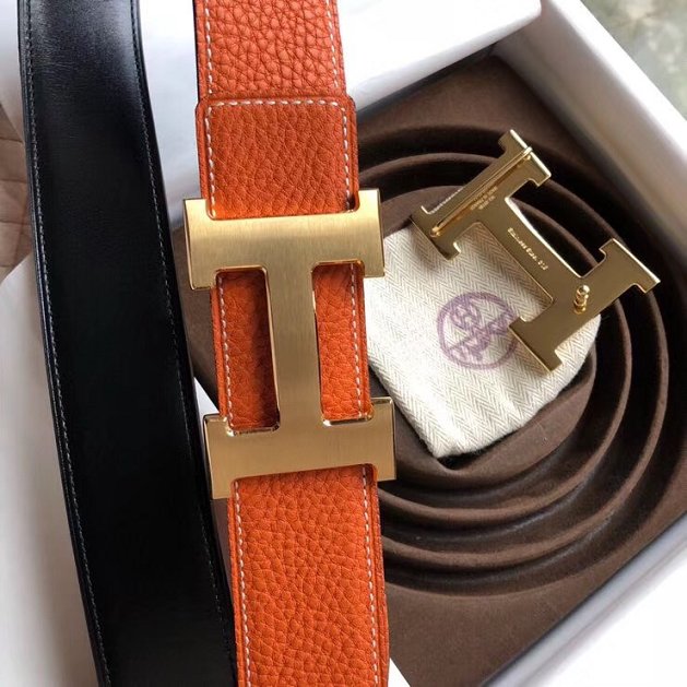 Hermes original calfskin H mens belt 38mm H075355 orange