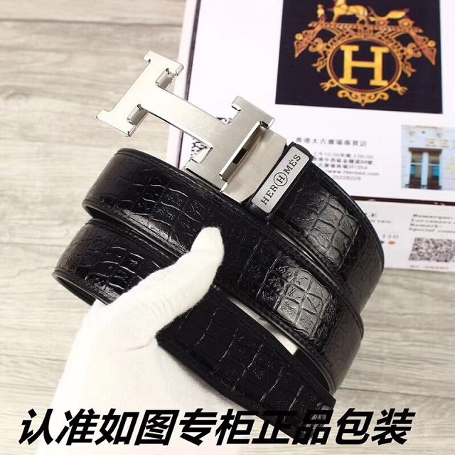 Hermes original crocodile constance belt leather 35mm H064572 black