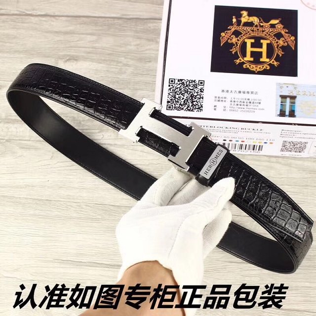 Hermes original crocodile constance belt leather 35mm H064572 black