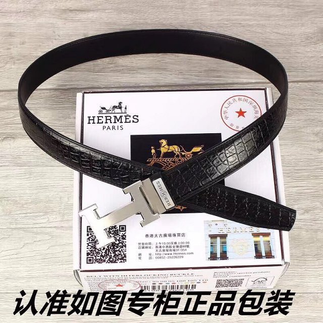 Hermes original crocodile constance belt leather 35mm H064572 black