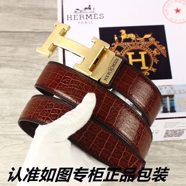 Hermes original crocodile constance belt leather 35mm H064572 coffee