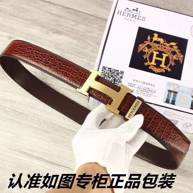 Hermes original crocodile constance belt leather 35mm H064572 coffee