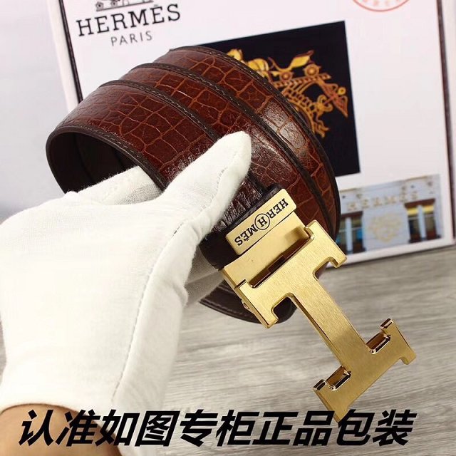 Hermes original crocodile constance belt leather 35mm H064572 coffee