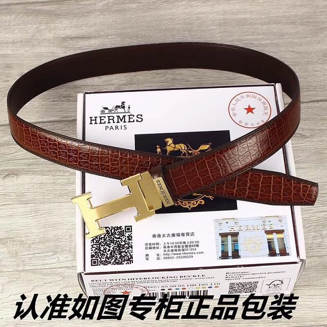 Hermes original crocodile constance belt leather 35mm H064572 coffee