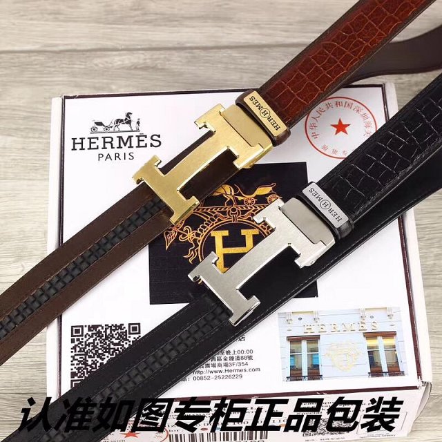 Hermes original crocodile constance belt leather 35mm H064572 coffee