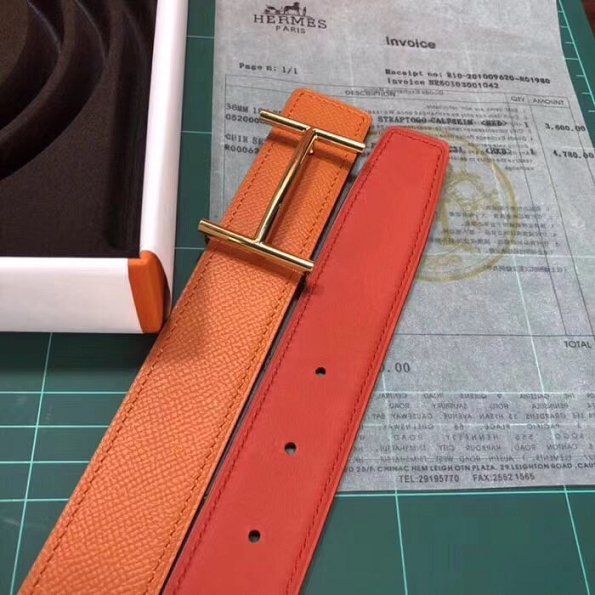 Hermes original epsom leather H d-Ancre belt H077931 orange