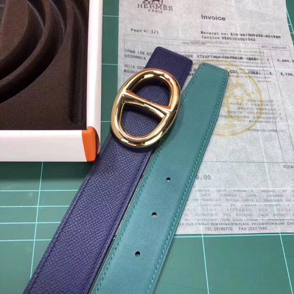 Hermes original epsom leather athena belt H065558 blue