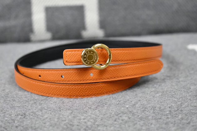 Hermes original epsom leather mini buckle belt 13mm H071429 orange