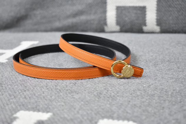 Hermes original epsom leather mini buckle belt 13mm H071429 orange