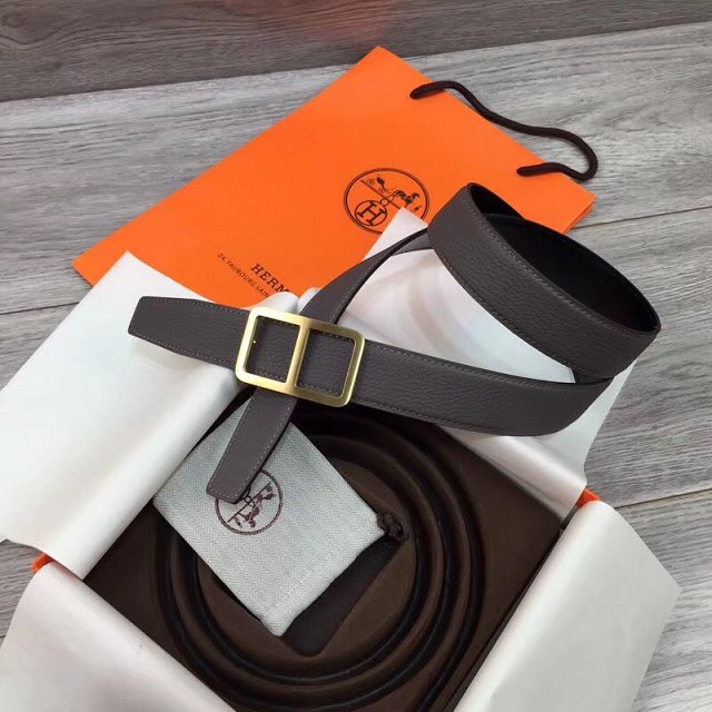 Hermes original togo leather H rouleau belt 32mm H071435 grey