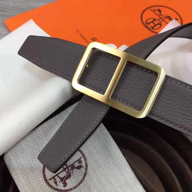 Hermes original togo leather H rouleau belt 32mm H071435 grey