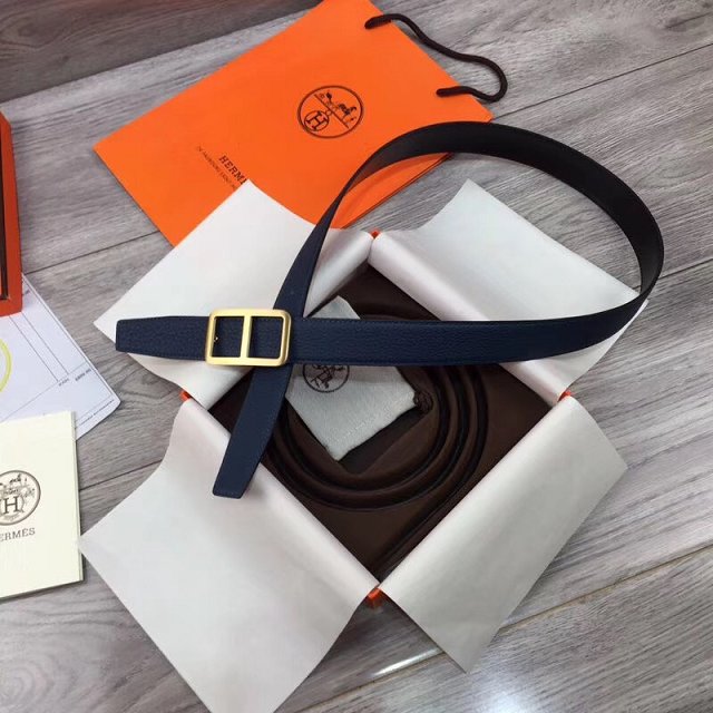 Hermes original togo leather H rouleau belt 32mm H071435 navy blue