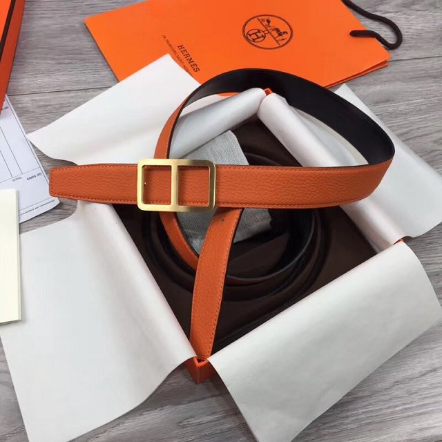 Hermes original togo leather H rouleau belt 32mm H071435 orange