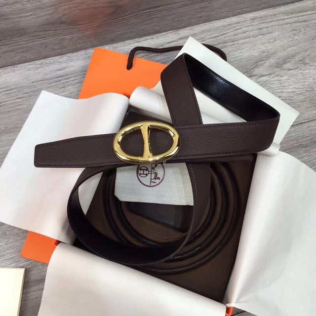 Hermes original togo leather athena belt H065558 dark coffee