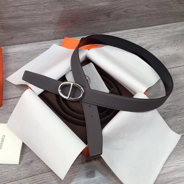 Hermes original togo leather athena belt H065558 grey