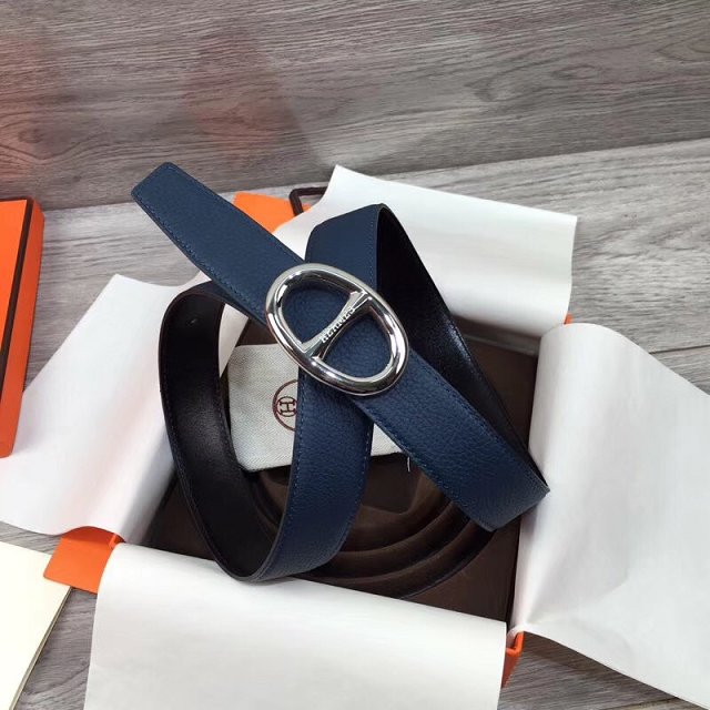 Hermes original togo leather athena belt H065558 navy blue