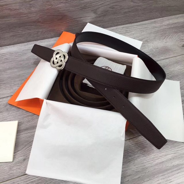 Hermes original togo leather belt 32mm H066057 dark coffee