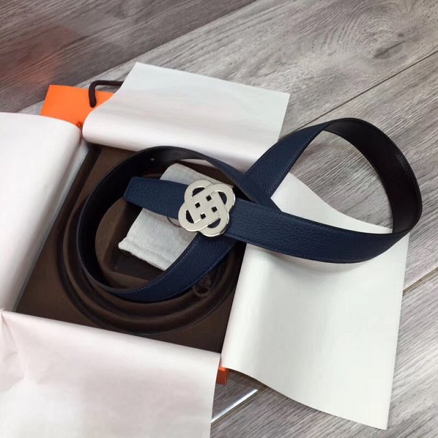 Hermes original togo leather belt 32mm H066057 navy blue