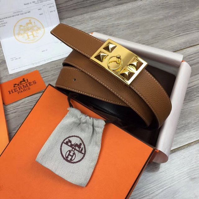 Hermes original togo leather collier de chien belt 32mm H057295 coffee