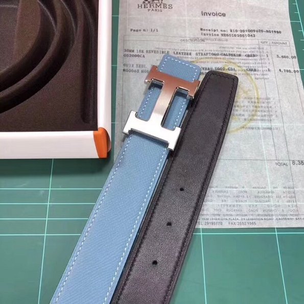 Hermes original togo leather constance 2 belt H064547 blue