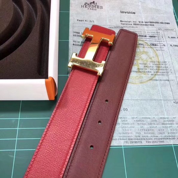 Hermes original togo leather constance 2 belt H064547 bordeaux