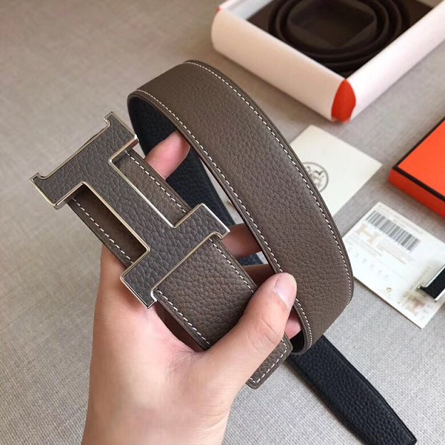 Hermes original togo leather constance 2 belt reversible leather 38mm H064549 grey